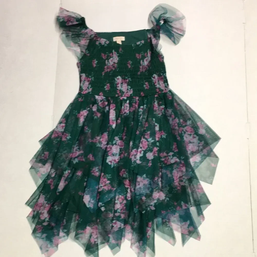 Zenzi Emerald Green Floral Tulle Dress